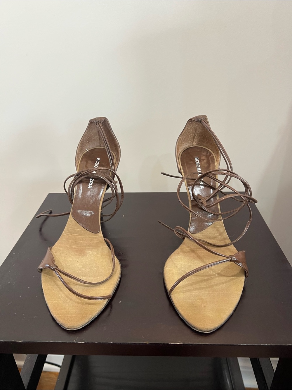 BCBG MaxAzria Brown Strappy Leather Heels